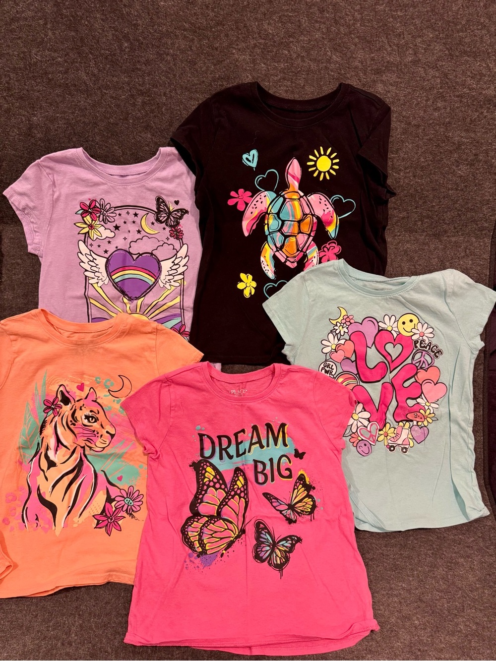 Place Girls' Graphic Tee Set - Hot Pink, Black, Lavender, Mint